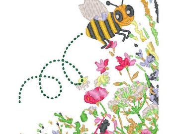 Diseño de bordado floral de abeja: patrón de manualidades DIY