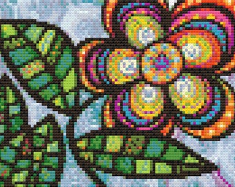 Patrón de punto de cruz de flores de arte popular en formato PDF