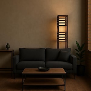 Modern Floor Lamp Wooden Light Standing Fixture for Living Room Handmade Lighting Wood Loft Decor Minimalist Accent Interior Lamp for Room