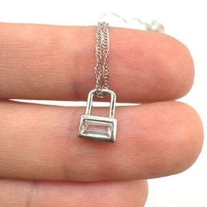 Tiny Sterling Silver and Cubic Zirconia Padlock Charm on Sterling Silver Twist Chain Dainty Minimalist