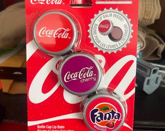 Lip Smacker Coca-Cola Collection, Set of 3 Flavoured Lip Balms, Classic Coke, Cherry Coke and Fanta Strawberry Flavours, Moisturizing and Re