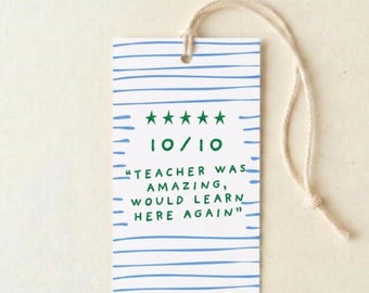 10/10 先生へのギフトタグ、手描き、遊び心のあるスタイル（デジタルダウンロード PDF PNG）