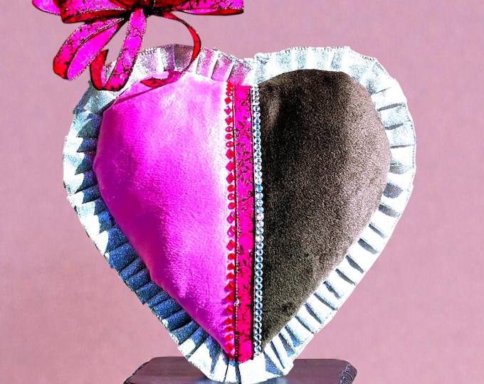 12” Glam Valentine Heart Wreath Attachment, Pink & Black Sparkle Door Decor with Matching Accent Bow