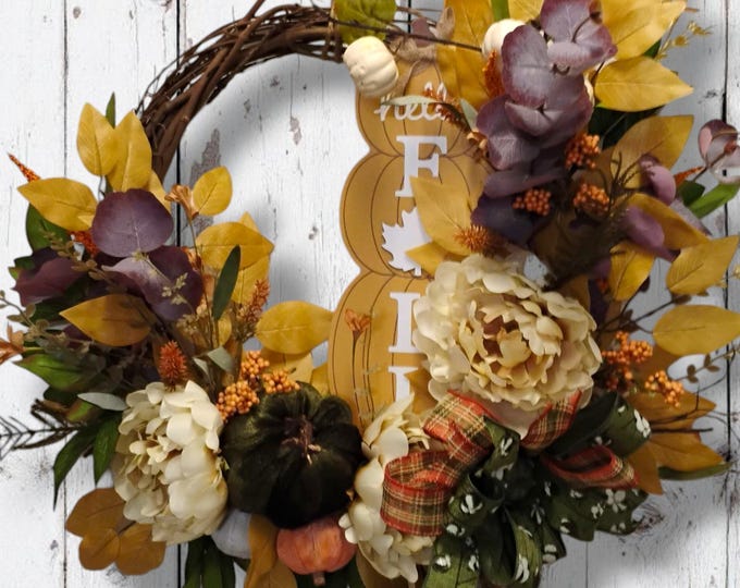 Fall Grapevine Wreath: Pumpkins, Peonies & 'Hello Fall' Sign