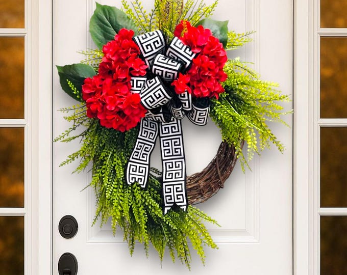 Red Hydrangea & Fern Wreath: Year-Round Grapevine Door Decor