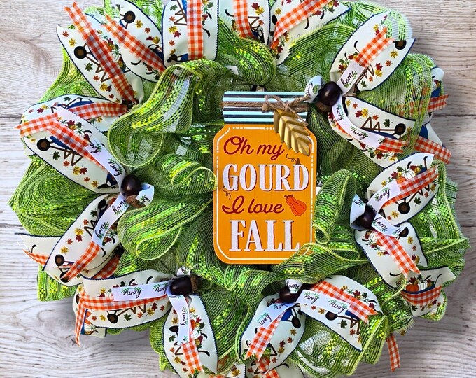 Oh My Gourd I Love Fall Wreath – Playful Autumn Mesh Door Décor