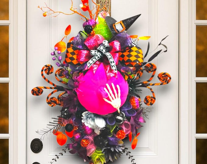 Pink Velvet Pumpkin Swag, Halloween Door Swag, 28 in Fall Decoration