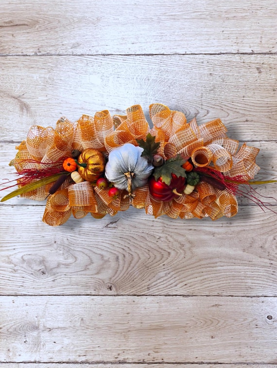 Fall Mesh Pumpkin Swag – Autumn Wreath for Door, Mantle, or Wall Decor