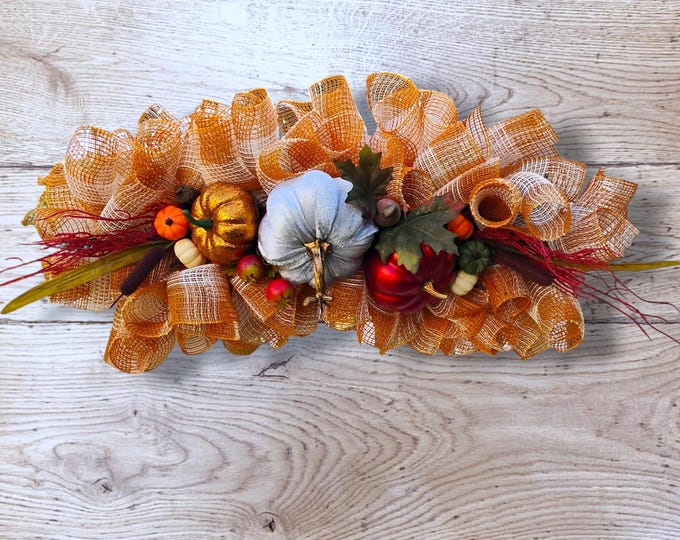 Fall Mesh Pumpkin Swag – Autumn Wreath for Door, Mantle, or Wall Decor