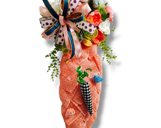 Handcrafted Carrot Easter Wreath, Bunny Florals Spring Door Decor