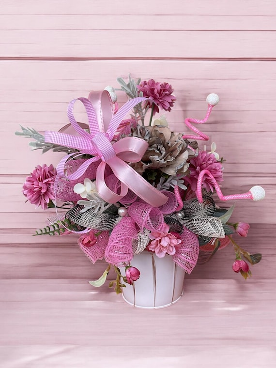 Blooming Flower Bucket | Pink Faux Floral Arrangement | Farmhouse Table Decor | Great Gift Idea | Pink Flower Centerpiece