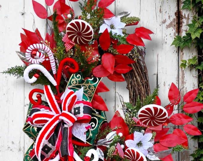 Peppermint Candy Christmas Wreath: Luxury Holiday Door Decor