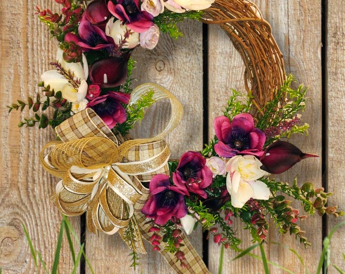 Handmade Plum Calla Lily Wreath: Rustic Floral Door Decor