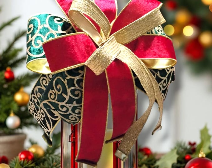 Luxury Christmas Velvet Ribbon Bow: Red, Green and Gold