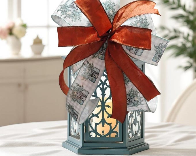 Handmade Farmhouse Lantern Bow: Mason Jar & Copper Ribbon