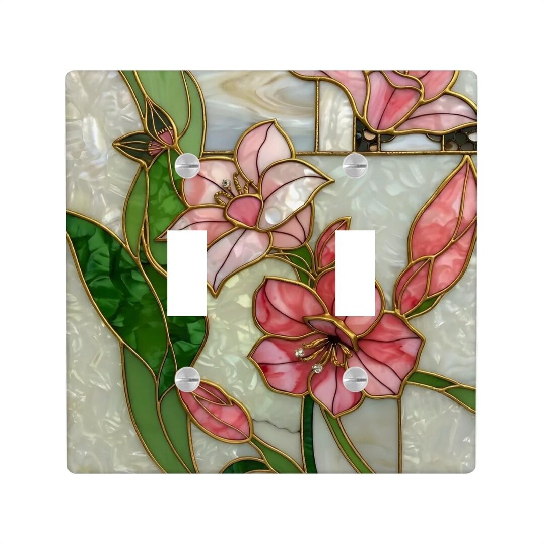 NOT 3D Matching Pink Azaleas Stained Glass Style (PRINT) Double