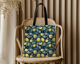 Lemon Floral Tote Bag, Eco-Friendly Shopping Bag, Beach Bag, Gift for Her, Summer Accessory, Grocery Tote