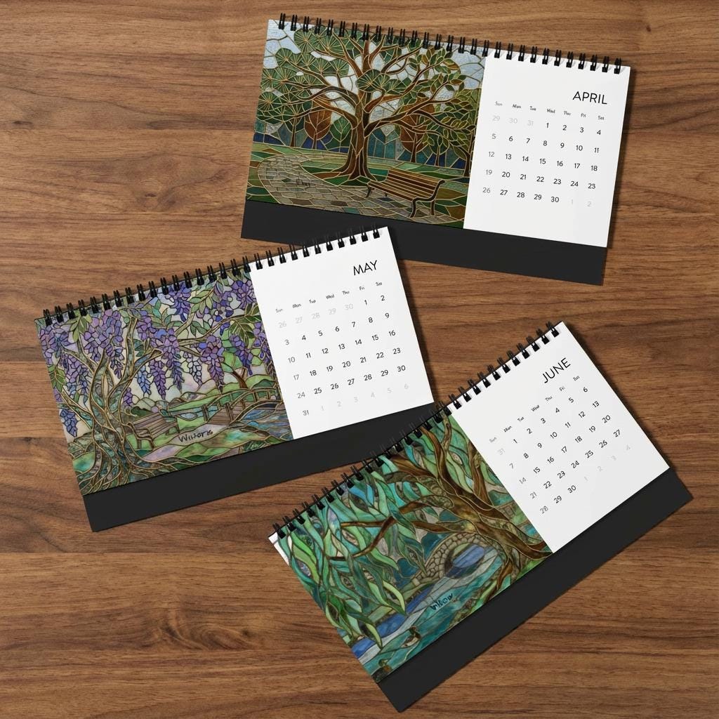 Trees of Light Stained Glass Tree Desktop Calendar 2026 - Etsy