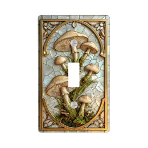 NOT 3D Matching Mushroom Stained Glass Style (PRINT) Single Toggle Light Switch Cover | Woodland Fungi Wall Plate Decor