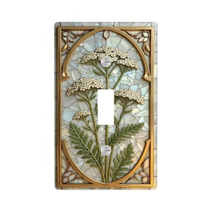 NOT 3D Matching Yarrow Floral Light Switch Cover Plate (PRINT) Vintage Wildflower Mosaic Wall Decor, Botanical Switch Plate