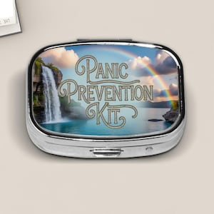 Panic Prevention Kit Pill Box – Tranquil Waterfall and Rainbow Travel Pill Case, Calming Scenic Design Medication Holder, Mental Health Gift