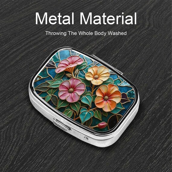 Colorful Petunia Floral Pill Box Stained Glass Style (PRINT