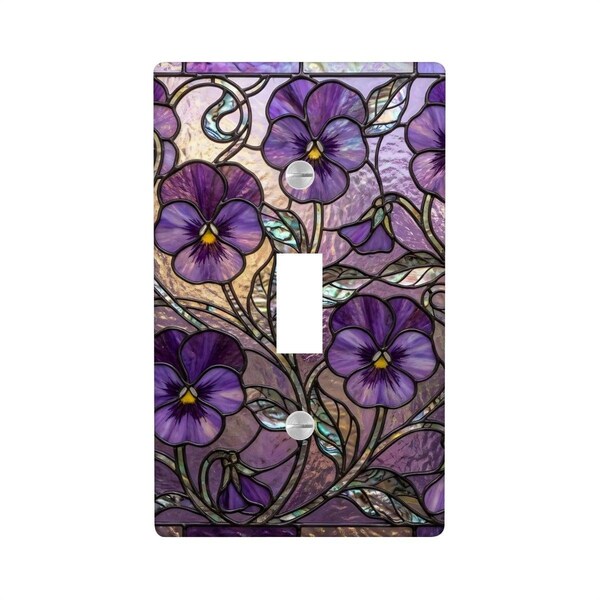 NO ES 3D. Cubierta de interruptor de luz estilo vidriera con diseño de pensamiento morado a juego (IMPRESIÓN), placa de interruptor de palanca floral, decoración de pared estilo cottagecore.