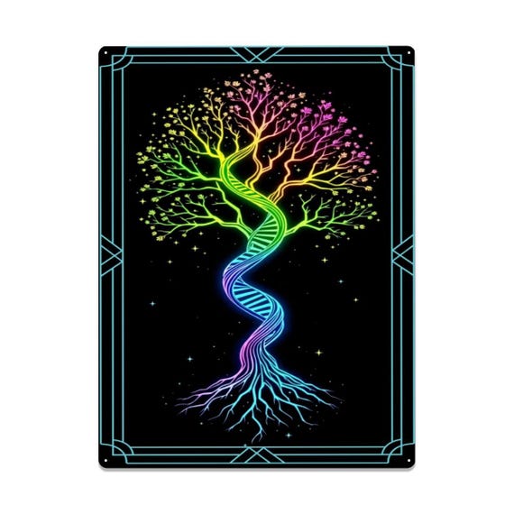 アート・デザイン・音楽 il DNA degli Amati Rainbow DNA Tree Tin Sign – Colorful Science Wall Art for College
