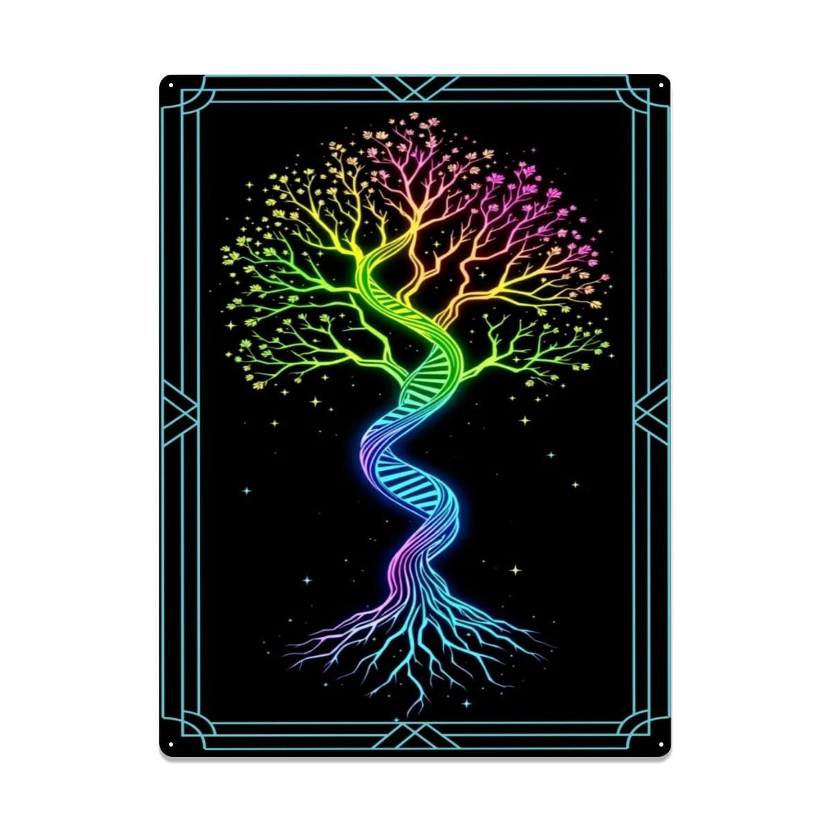 アート・デザイン・音楽 il DNA degli Amati Rainbow DNA Tree Tin Sign – Colorful Science Wall Art for College