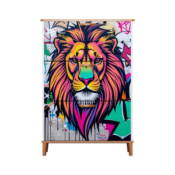 Lion Graffiti Urban Mural Shoe Cabinet - Etsy
