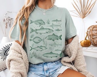 Vintage-Inspired Fish Illustration Comfort Colors, T-Shirt, Great for Fishermen, Eco-Friendly Fashion, Summer Essentials