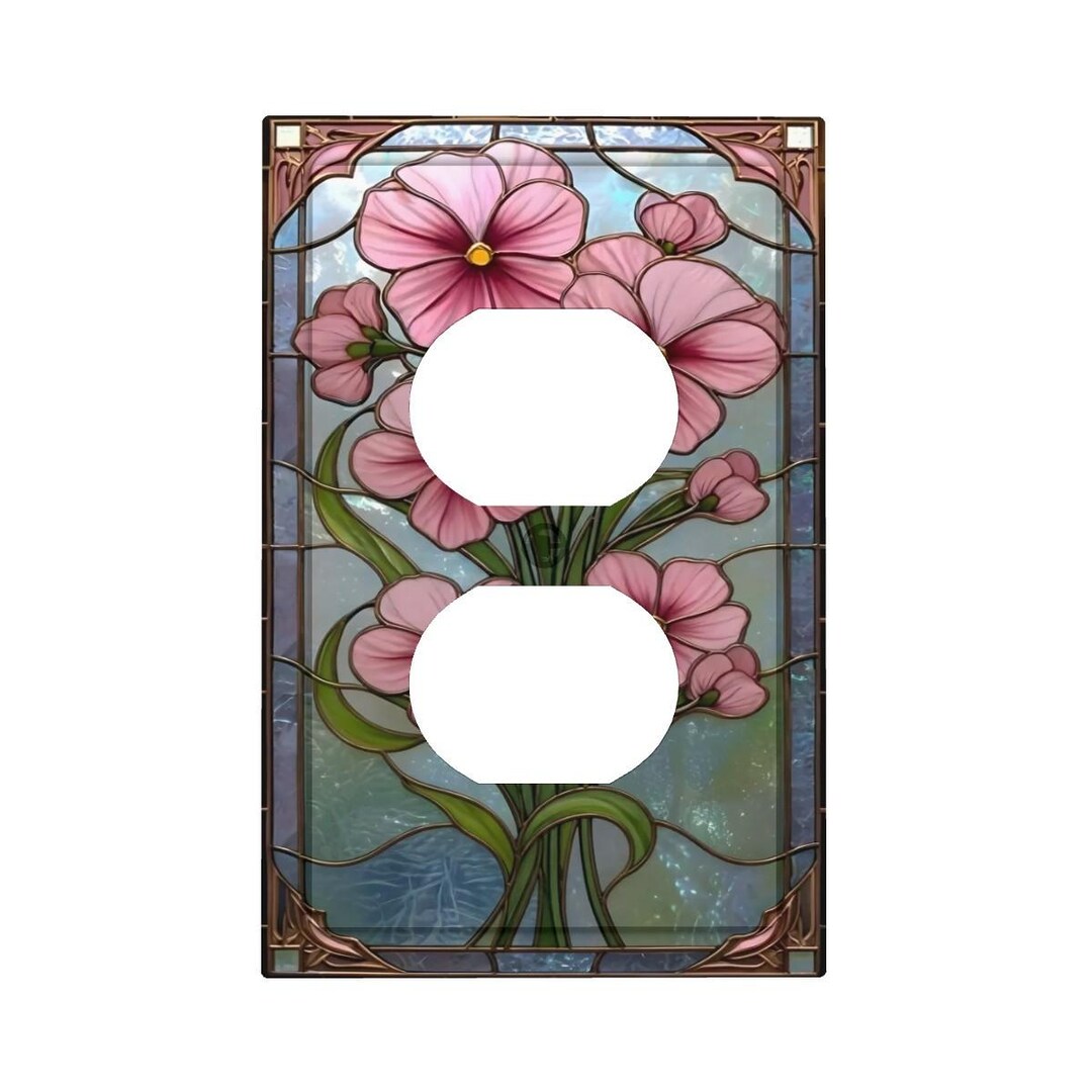 Matching Pink Stained Glass(print) Flower Duplex Outlet Cover – Art ...