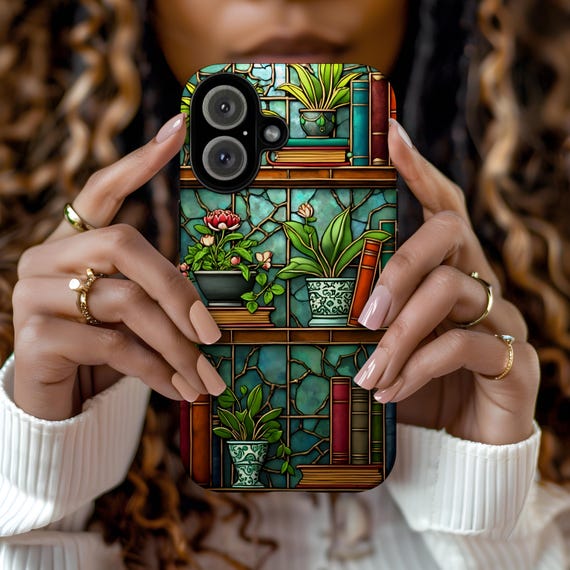 Stained Glass Style  iPhone Case, Artistic Phone Cover, Unique Phone Accessory, Plant Lover Gift, Colorful Floral Design
