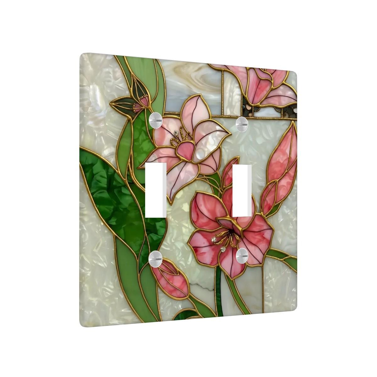 NOT 3D Matching Pink Azaleas Stained Glass Style (PRINT) Double