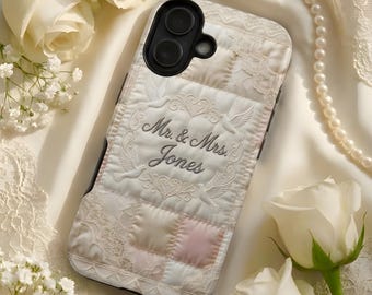 Personalized Quilted (Faux Fabric) Custom Bride & Grooms Name iPhone Case | Wedding Keepsake