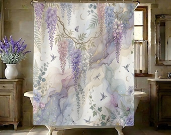 Matching Wisteria Moonlight Shower Curtain | Floral Boho Bathroom Decor 71" × 74"
