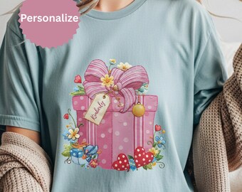 Personalized Faux Embroidered Patchwork Birthday Present T-Shirt | Custom Name Tee