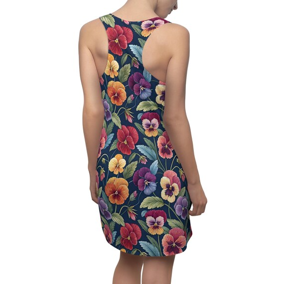 casual bright summer dresses Bright Pansy Floral Racerback Dress, Casual Summer Dress, Vacation Outfit, Beachwear, Boho Style Dress, Garden Party Attire