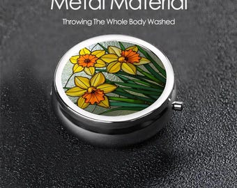 Daffodil Pill Box – Stained Glass Style Yellow Flower Pill Case