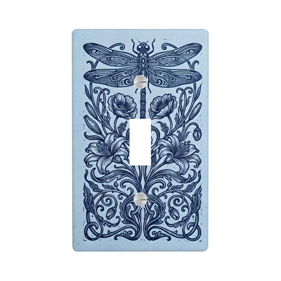 Matching Dragonfly Floral Light Switch Cover, Vintage Botanical