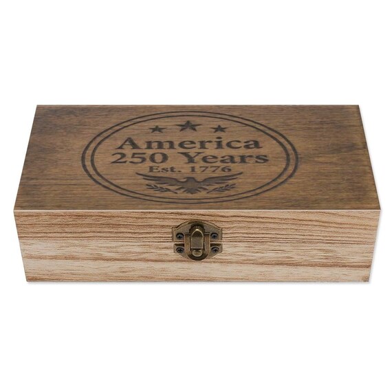 America 250 Years Wooden Keepsake Box – Est. 1776 Patriotic Faux