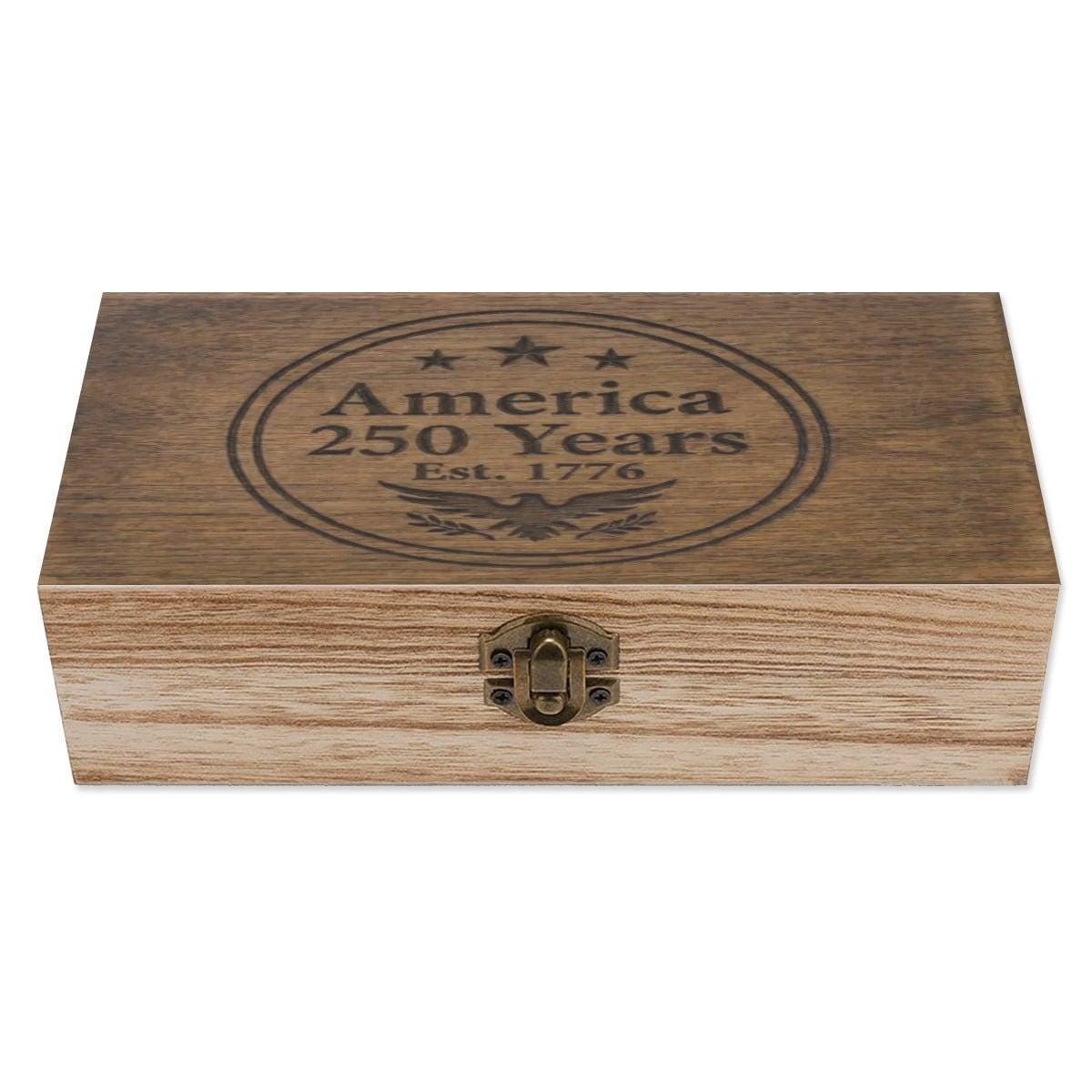 America 250 Years Wooden Keepsake Box – Est. 1776 Patriotic Faux