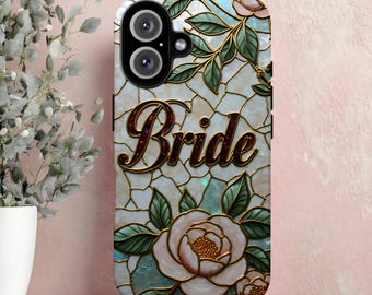Bride iPhone Case with Floral Design, Stained Glass Style Bridal Shower Gift, Wedding Accessory, Customized Bride Case,