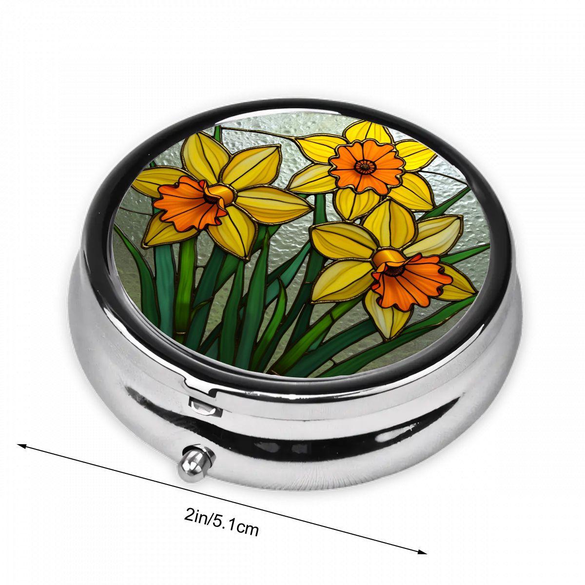 Daffodil Pill Box – Stained Glass Style Yellow Flower Pill Case