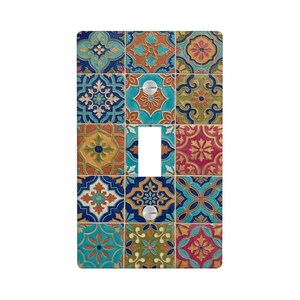 NOT 3D Matching Colorful Talavera Faux (PRINT) Tile Light Switch Cover, Spanish Mosaic Switch Plate, Mexican Tile Decor, Boho  Wall Plate