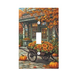 Pumpkin Patch Flower Cart Light Switch Cover – Rustic Fall Decor Pumpkins – Cozy Autumn Cottagecore Switch Plate 1-Gang 1 Toggle