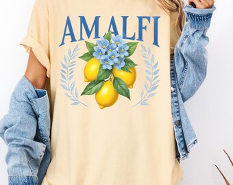 T-shirt met bloemenprint amalficitroen, T-shirt met zomerse sfeer, comfortabele kleuren, casual top, strandkleding, reiskleding, cadeau voor haar