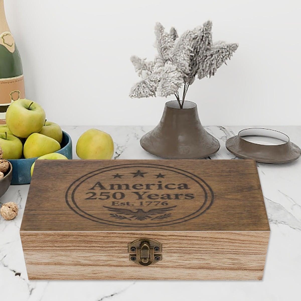 America 250 Years Wooden Keepsake Box – Est. 1776 Patriotic Faux