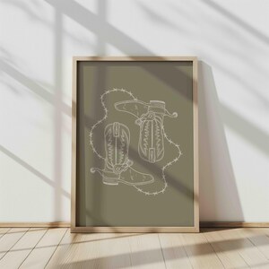 Western Cowboy Boots Wall Print, Western Home Decor, Vintage Print, Rustic Decor, Green Country Decor