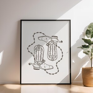 Western Cowboy Boots Wall Print, Western Home Decor, Vintage Print, Rustic Decor, Cream Brown Country Decor